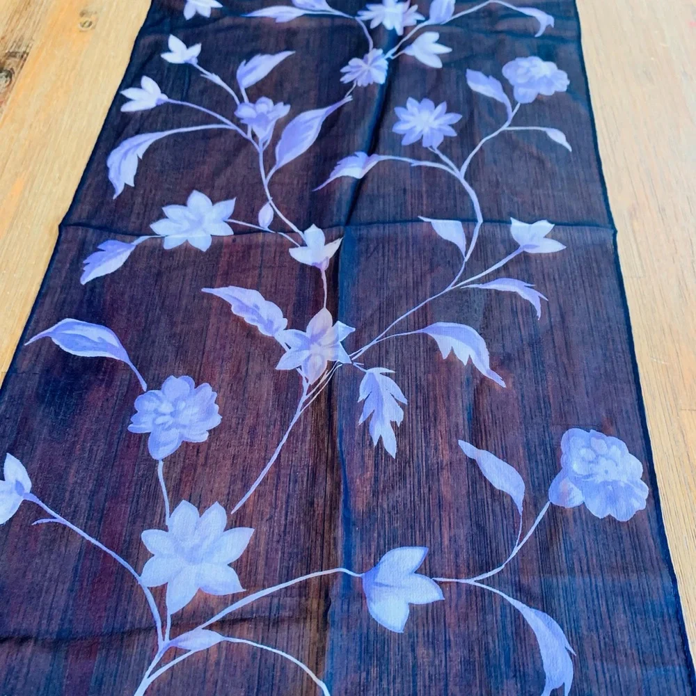Silk Floral Blue purple long Scarf